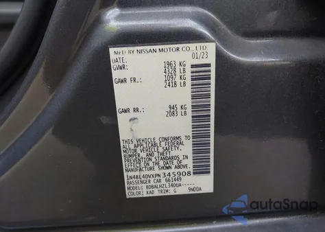 2023 Nissan Altima Sv Fwd из США, поврежденный, VIN 1N4BL4DVXPN345908